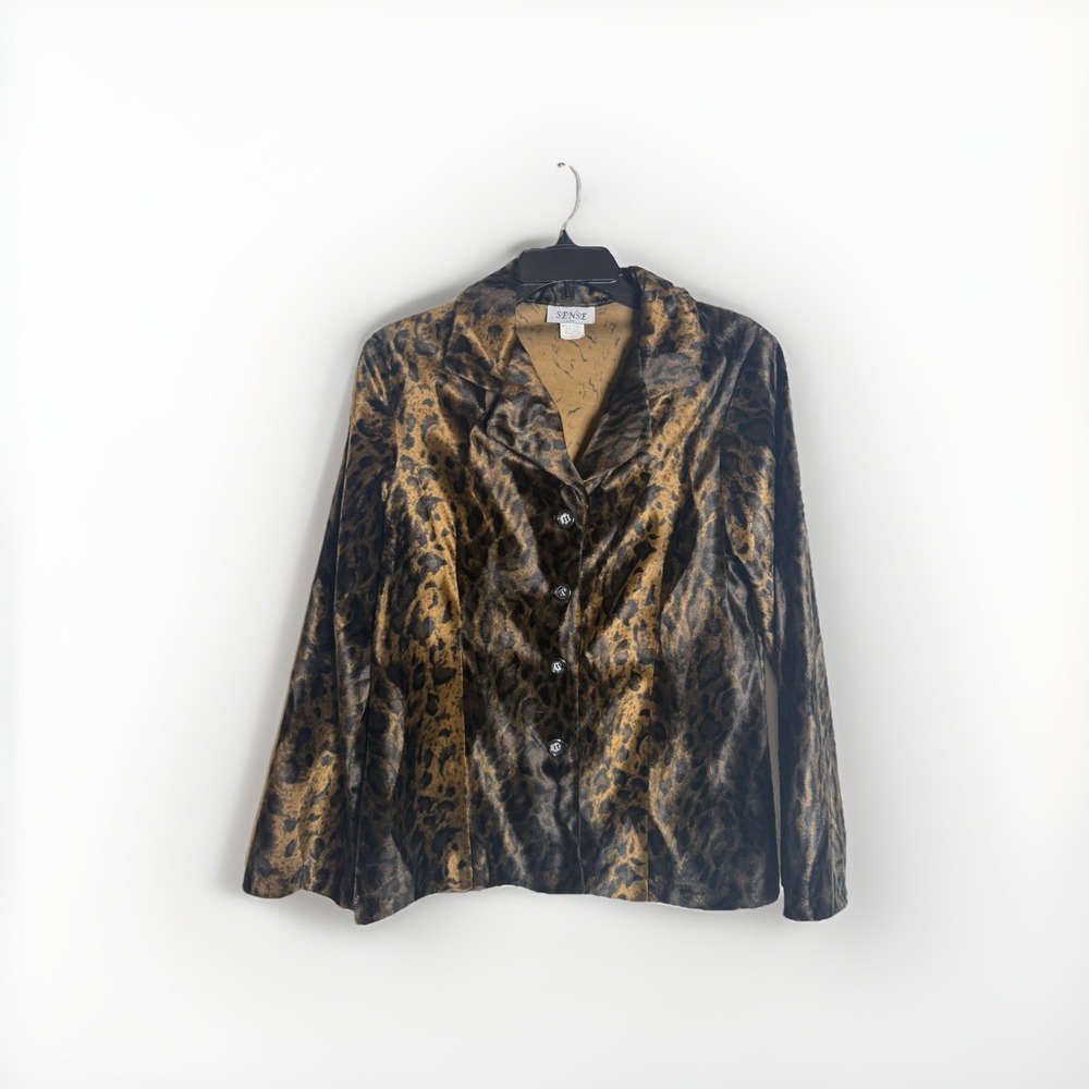 Vintage Sense Faux Fur Blazer Leopard Animal Print‎ Mob Wife Retro Size LG Y2K